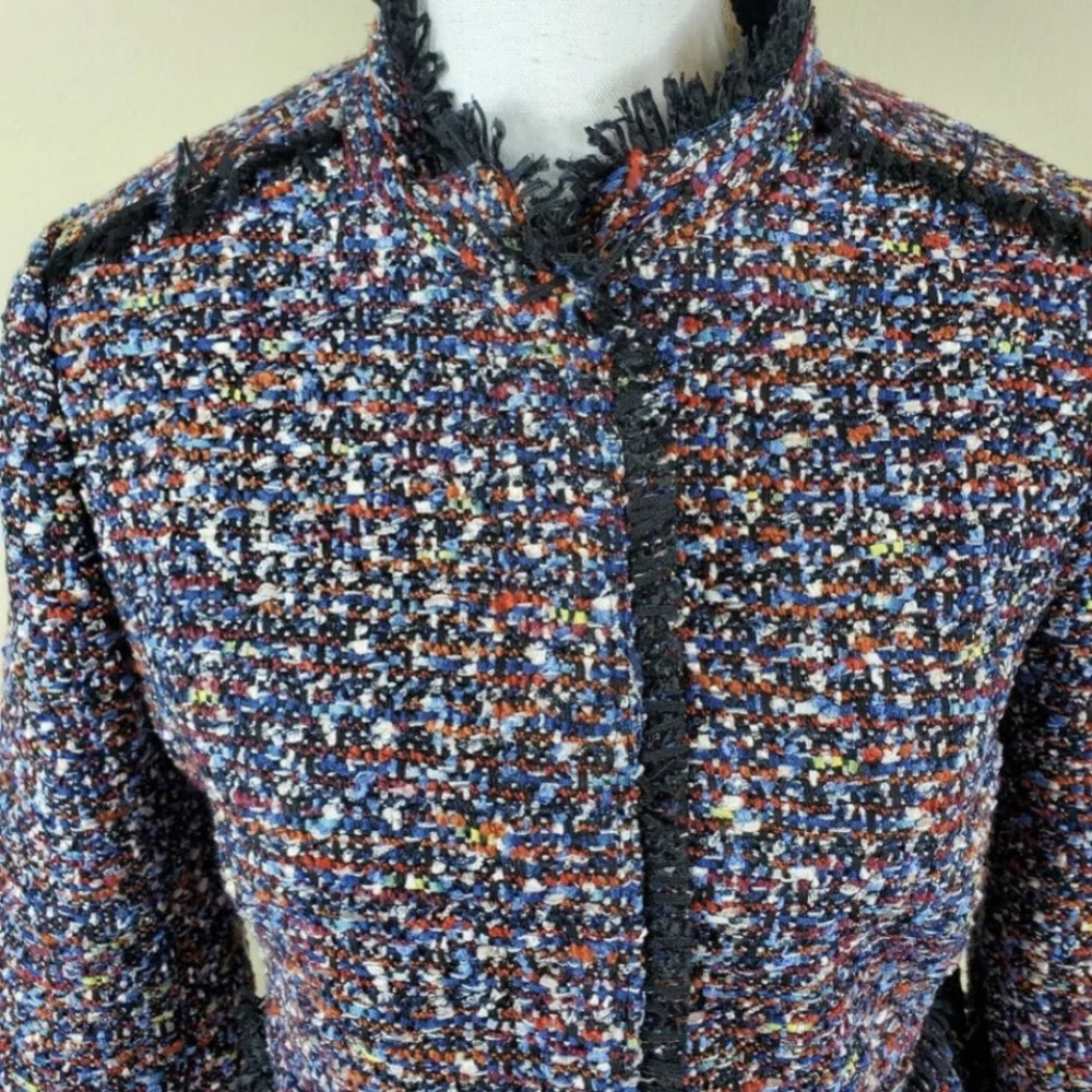 Ann Taylor Confetti Tweed Fringe Jacket Blazer XS